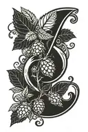 single eighth musical note made from hops, round part is hops bud  tattoo design idea