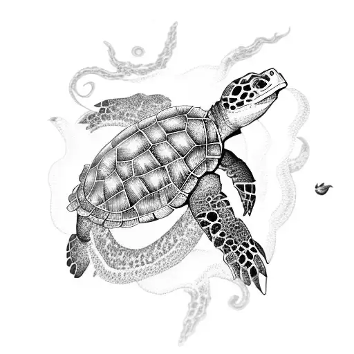 sea turtle with tiger lily shell toothless the dragon piglet  tattoo design idea