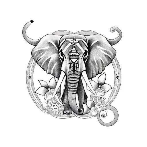Elephant with butterflies  tattoo design idea