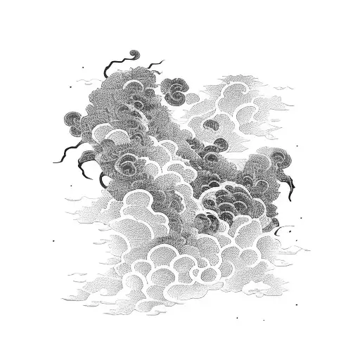 Japanese irezumi inspired red thunderstorm with black clouds tattoo design idea