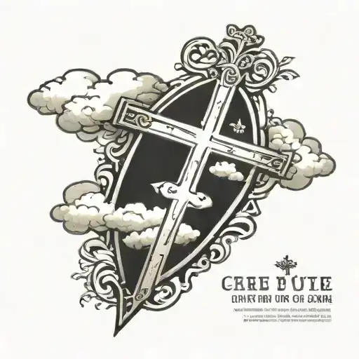 cross on wrist bible verse on top with clouds with reen    tattoo design idea