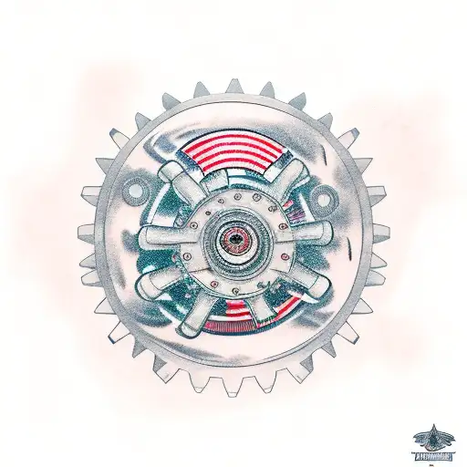 An intricately designed engine with gears and pistons, representing the client's love for cars tattoo design idea