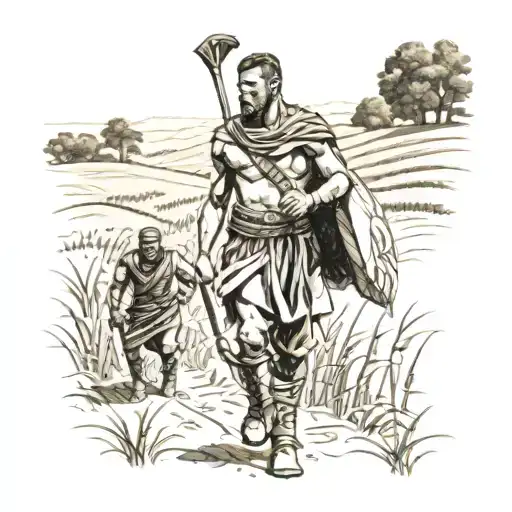 the scene in gladiator where maximus is walking to his wife and kid in the cornfield tattoo design idea