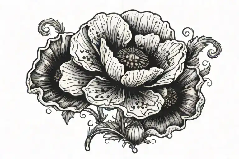 Poppy, blueberry, Slovak folk pattern tattoo design idea