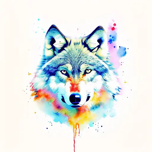 wolf with phoenix, realistic, watercolor background tattoo design idea