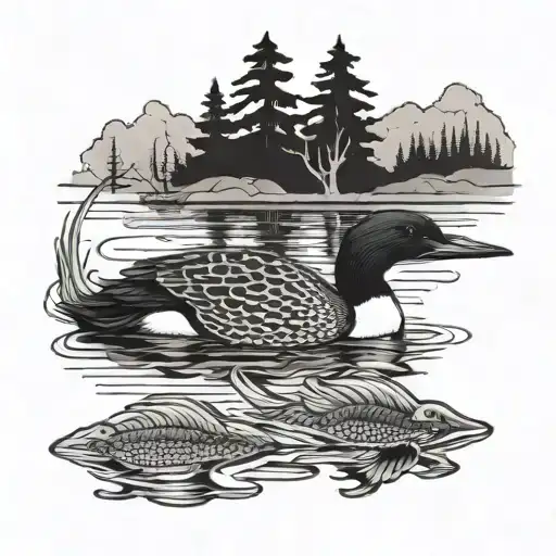 loon and lake tattoo design idea