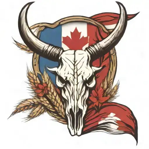 Rm Williams long horn bull skull , Canadian flag , wheat icon  tattoo design idea
