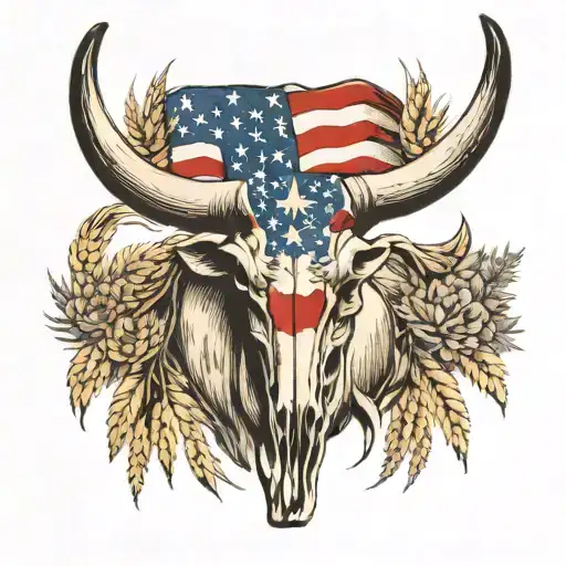 Rm Williams long horn bull skull , Canadian flag , wheat icon  tattoo design idea