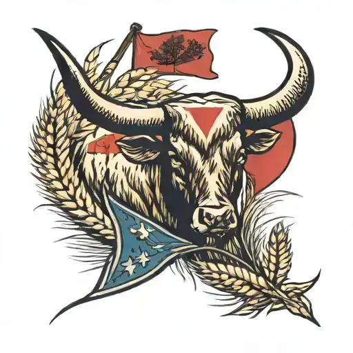 Rm Williams long horn  , Canadian flag , wheat icon    tattoo design idea
