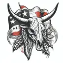 Rm Williams long horn bull skull , Canadian flag , wheat icon  tattoo design idea
