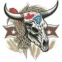 Rm Williams long horn bull skull , Canadian flag , wheat icon  tattoo design idea