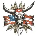 Rm Williams long horn bull skull , Canadian flag , wheat icon  tattoo design idea