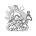 minimal patchwork with a dinosaur, smiling baguette, giraffe tattoo design idea