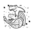 minimal patchwork with a dinosaur, smiling baguette, giraffe tattoo design idea