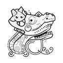 minimal patchwork with a dinosaur, smiling baguette, giraffe tattoo design idea