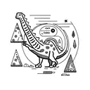 minimal patchwork with a dinosaur, smiling baguette, giraffe tattoo design idea