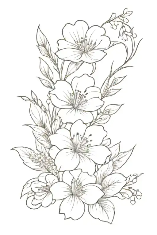 september birth flower bouquet, july birth flower bouquet, january birth flower bouquet tattoo design idea