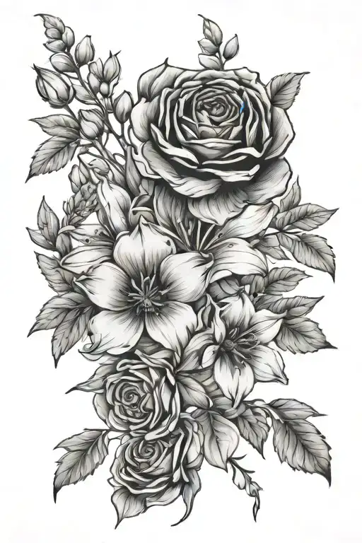 january birth flower bouquet, july birth flower, september birth flower bouquet tattoo design idea