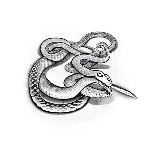 snake wrapped around a dagger tattoo design idea