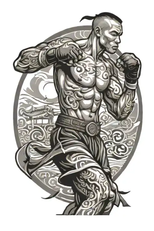 Thai boxer standing tattoo design idea