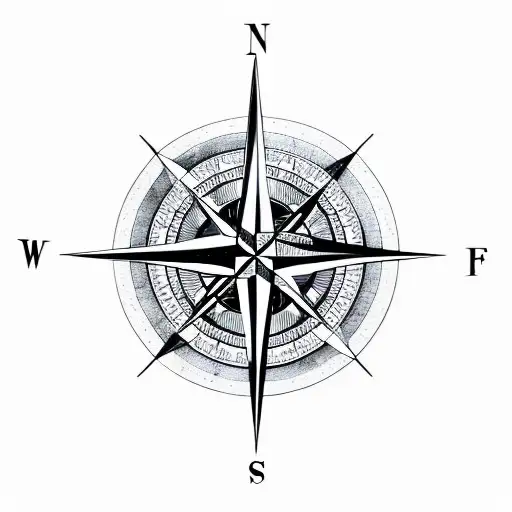 compass rose with a yin Yang in the middle tattoo design idea
