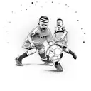 A little boy kicking up a ball in front of the Dortmund Signal Iduna Park. He also wears a jersey with number 2  tattoo design idea