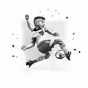 A little boy kicking up a ball in front of the Dortmund Signal Iduna Park. He also wears a jersey with number 2  tattoo design idea