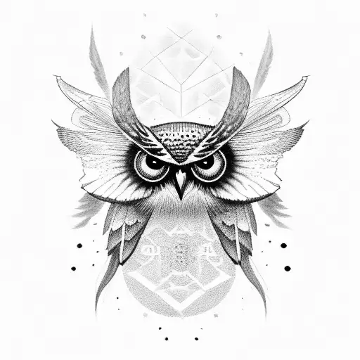 owl with death moth tattoo design idea