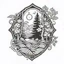 A correction officer badge with elements of nature like trees and waves tattoo design idea