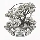 A correction officer badge with elements of nature like trees and waves tattoo design idea