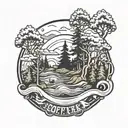 A correction officer badge with elements of nature like trees and waves tattoo design idea