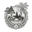 A correction officer badge with elements of nature like trees and waves tattoo design idea