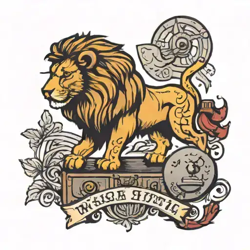 Design a traditional tattoo featuring a lion working out with a weight tattoo design idea