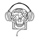 A minimalist tattoo of a skull with headphones on, symbolizing your love for music and solitude tattoo design idea