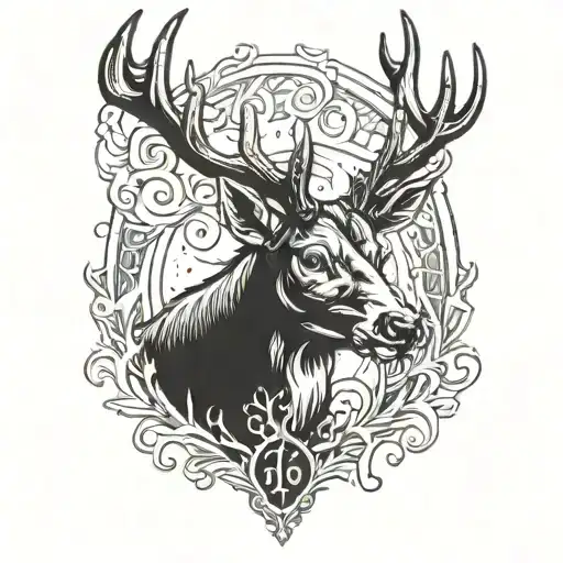 stag head with flame antlers tattoo design idea