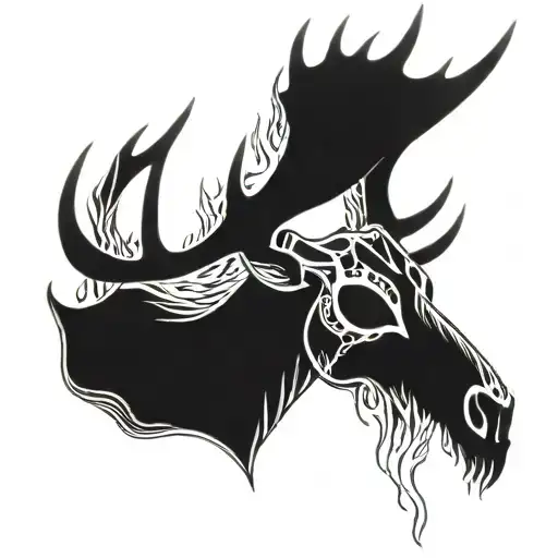 stag skull with flame antlers tattoo design idea