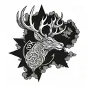 lighting sky, stag head, dragon wrapped around the antlers tattoo design idea