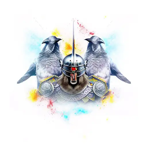 Viking Warrior and raven tattoo design idea