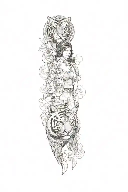 a woman with an eagle and a tiger tattoo design idea