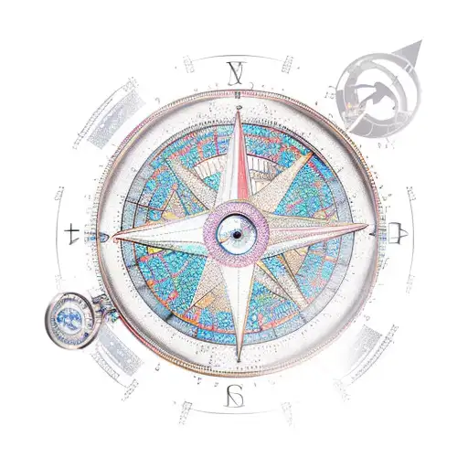 Hourglass with broken dreams compass tattoo design idea