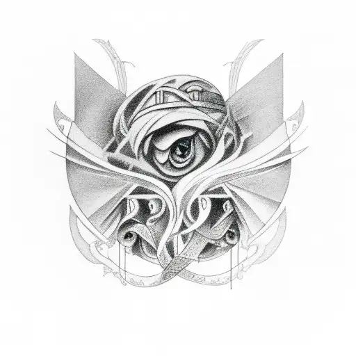 An abstract representation of the concept of Amor Fati (love of fate) incorporating Greek mythological elements tattoo design idea