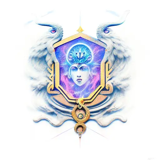 An abstract representation of the concept of Amor Fati (love of fate) incorporating Greek mythological elements tattoo design idea