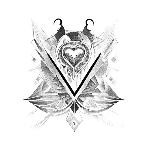 An abstract representation of the concept of Amor Fati (love of fate) incorporating Greek mythological elements tattoo design idea