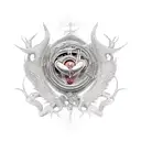 An abstract representation of the concept of Amor Fati (love of fate) incorporating Greek mythological elements tattoo design idea