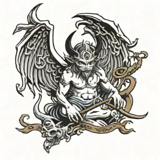 Angelic demon in traditional Japanese letters  tattoo design idea