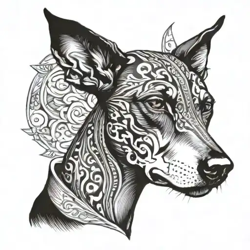 19th century school boy but his head is a Doberman head tattoo design idea