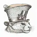 Ferret wearing the Mad Hatter's hat from Alice in Wonderland tattoo design idea