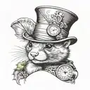 Ferret wearing the Mad Hatter's hat from Alice in Wonderland tattoo design idea