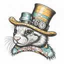 Ferret wearing the Mad Hatter's hat from Alice in Wonderland tattoo design idea