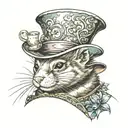 Ferret wearing the Mad Hatter's hat from Alice in Wonderland tattoo design idea
